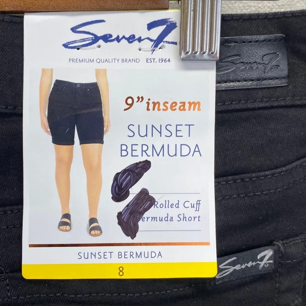Seven 7 Jeans Sunset Bermuda Black Rolled Cuff Shorts Size 8 Stretch NWT